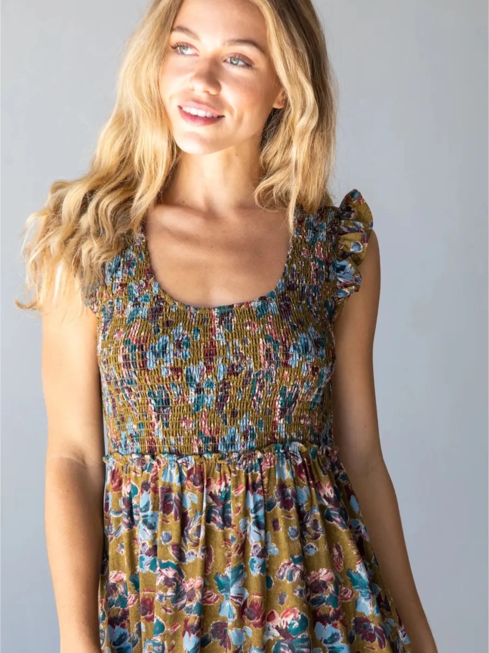Natural Life Olivia Smocked Green Maxi Dress sz XL - Picture 2 of 10
